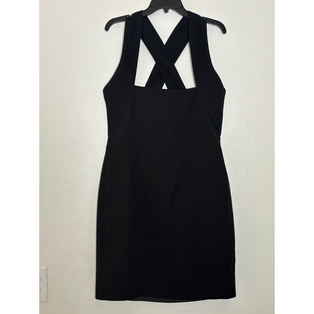 NEW‎ Halston Square neck Cris -Cross back Black Cocktail Shift Dress Size 12